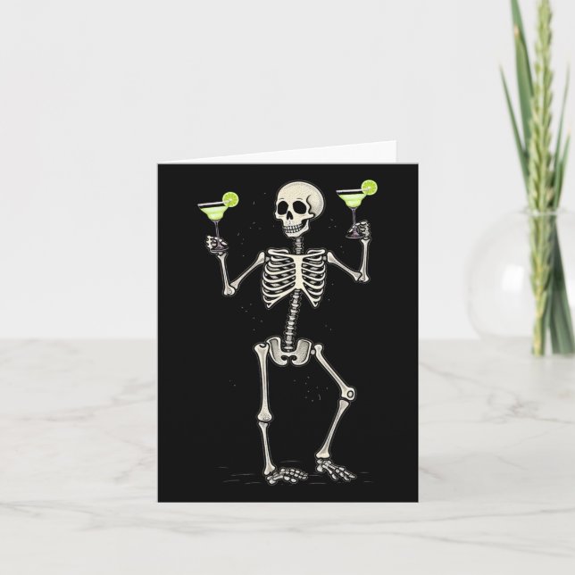Halloween Skeleton Drinking Margarita Tail  Card (Front)