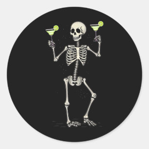 Halloween Skeleton Drinking Margarita Tail Classic Round Sticker