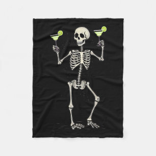 Halloween Skeleton Drinking Margarita Tail  Fleece Blanket