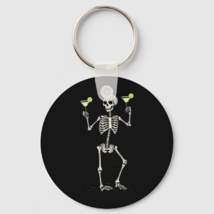 Halloween Skeleton Drinking Margarita Tail Key Ring