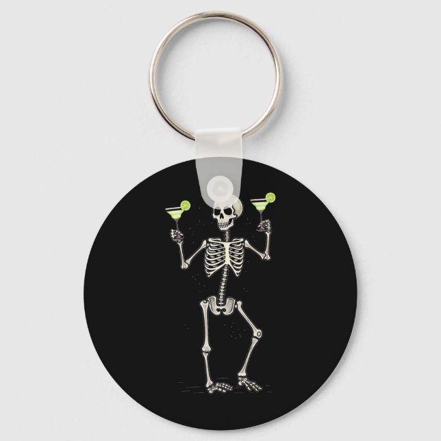 Halloween Skeleton Drinking Margarita Tail  Key Ring (Front)