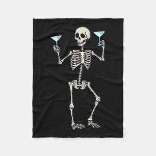 Halloween Skeleton Drinking Martini Tail Fleece Blanket