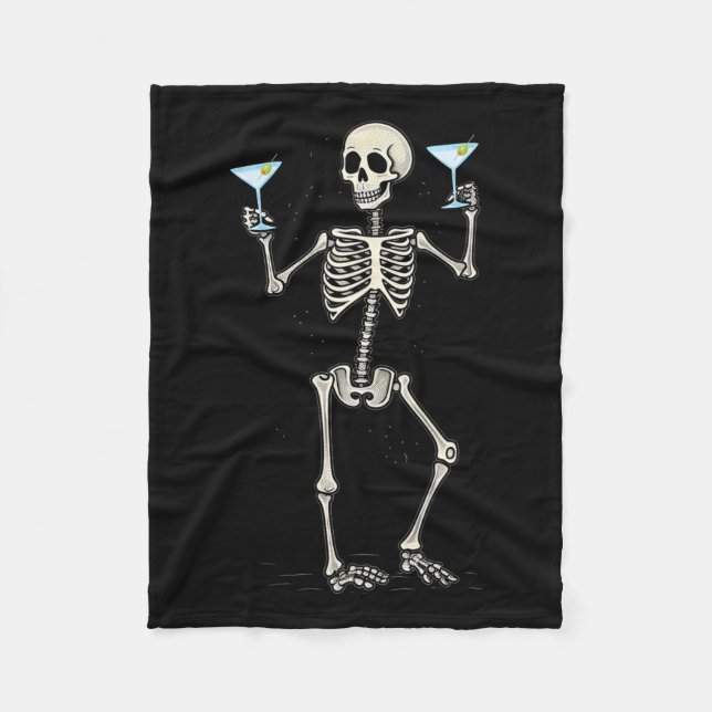 Halloween Skeleton Drinking Martini Tail  Fleece Blanket (Front)