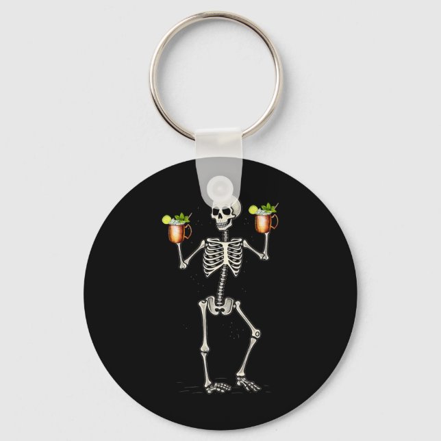Halloween Skeleton Drinking Moscow Mule Tail  Key Ring (Front)