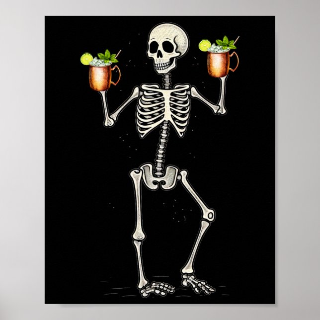 Halloween Skeleton Drinking Moscow Mule Tail  Poster (Front)