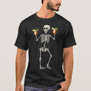 Halloween Skeleton Drinking Moscow Mule Tail T-Shirt