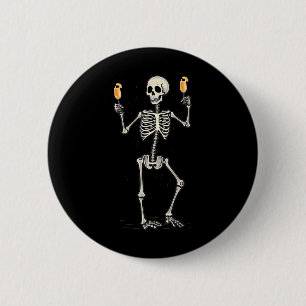Halloween Skeleton Drinking Peach Bellini Tail  6 Cm Round Badge