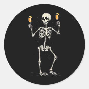 Halloween Skeleton Drinking Peach Bellini Tail Classic Round Sticker