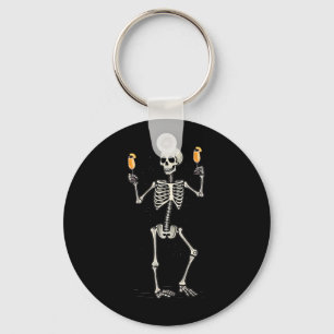 Halloween Skeleton Drinking Peach Bellini Tail  Key Ring