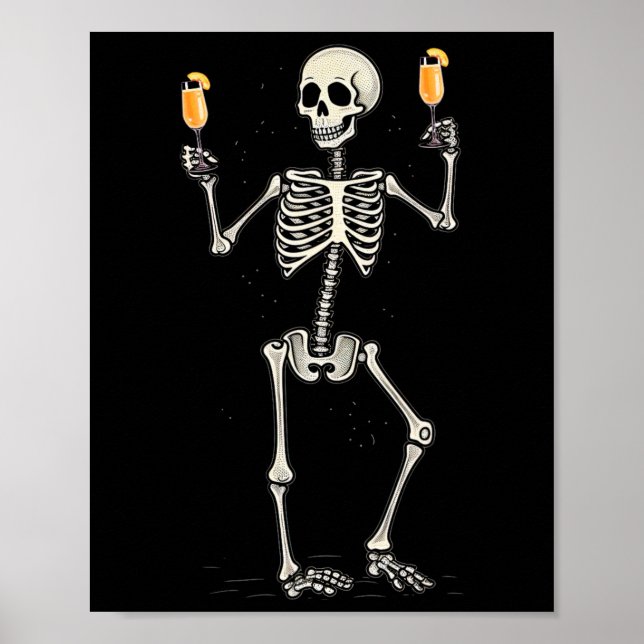 Halloween Skeleton Drinking Peach Bellini Tail  Poster (Front)