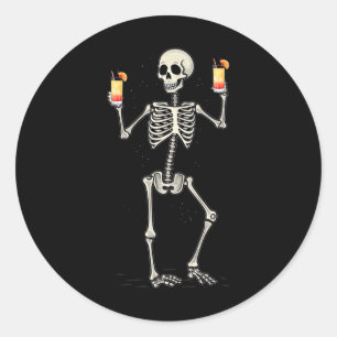 Halloween Skeleton Drinking Tequila Sunrise Tail Classic Round Sticker