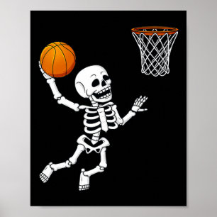 Halloween Skeleton Dunking A Sketll Boys Girls Kid Poster
