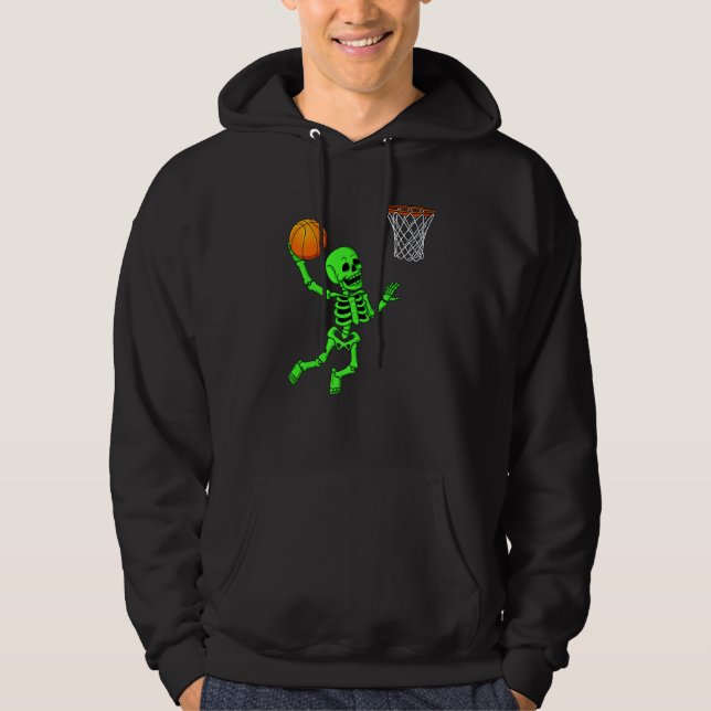 Halloween Skeleton Dunking Basketball Boys Girls K Hoodie (Front)