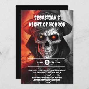 Halloween skeleton face spooky gothic monster invitation