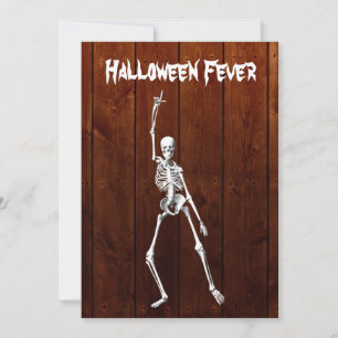 Halloween Skeleton Fever Invitation on Wood