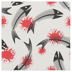 halloween skeleton fish fabric
