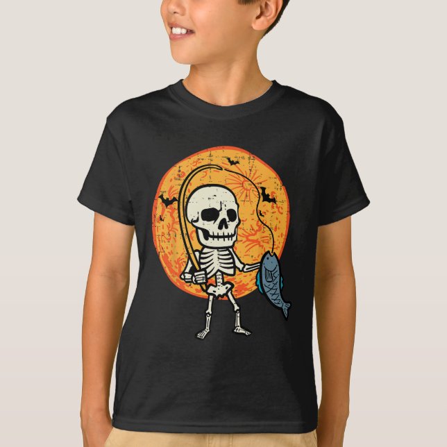 Halloween Skeleton Fishing Costume Fisherman Men B T-Shirt (Front)