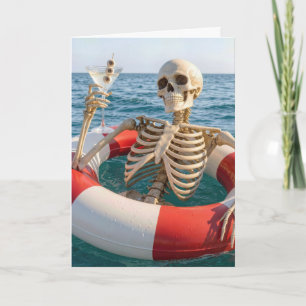 Halloween Skeleton Floating in a Lifebuoy Card