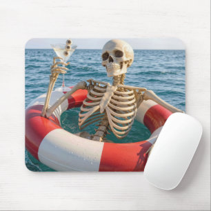 Halloween Skeleton Floating in a Lifebuoy Mouse Pad