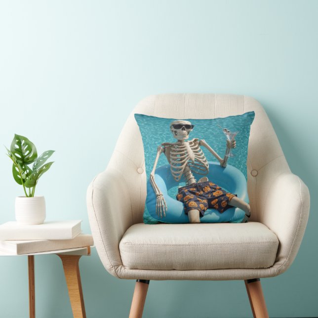 Halloween Skeleton Floating in a Swimming Pool Cushion (Chair)