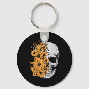 Halloween Skeleton Flower Mens Women Skull Key Ring