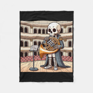 Halloween Skeleton French Horn Fleece Blanket