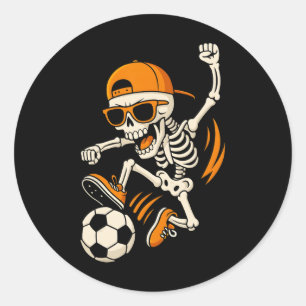 Halloween Skeleton Funny Soccer Shirt For Boys Men Classic Round Sticker