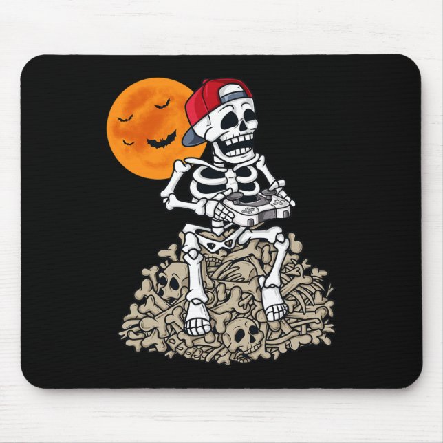 Halloween Skeleton Gamer Boys Kids Teens Gaming 1 Mouse Pad (Front)