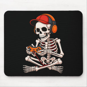Halloween Skeleton Gamer Funny Video Gaming Boys M Mouse Pad