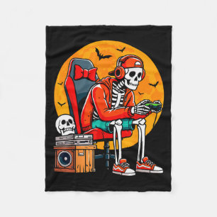 Halloween Skeleton Gamer Funny Video Gaming Hallow Fleece Blanket