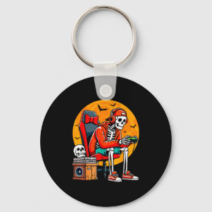 Halloween Skeleton Gamer Funny Video Gaming Hallow Key Ring