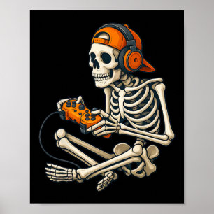 Halloween Skeleton Gamer Headphones Video Gaming C Poster