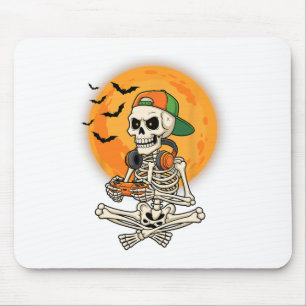 Halloween Skeleton Gamer Moon Video Gaming Boys Me Mouse Pad