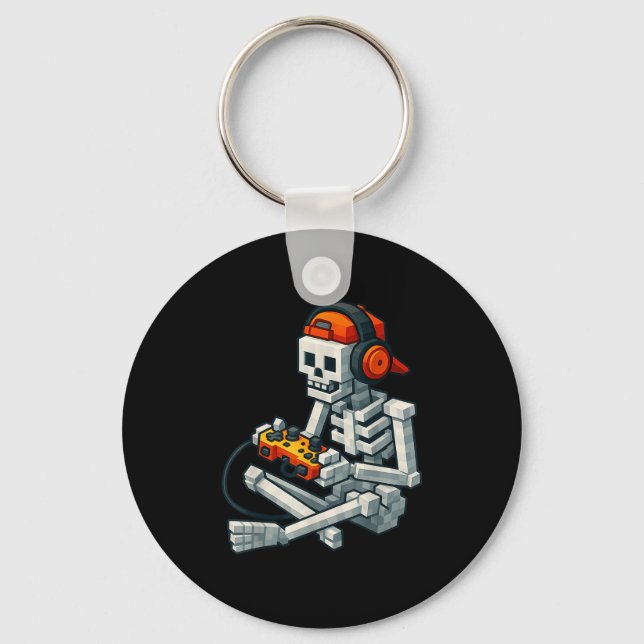 Halloween Skeleton Gamer Pixel Video Gaming Boys M Key Ring (Front)