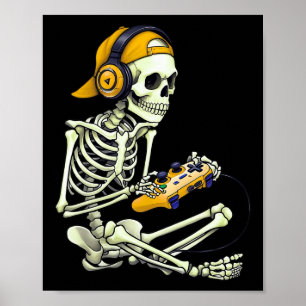 Halloween Skeleton Gamer Tee For Boys Men Kids Spo Poster