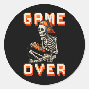 Halloween Skeleton Gamer Video Gaming Boys Men Kid Classic Round Sticker