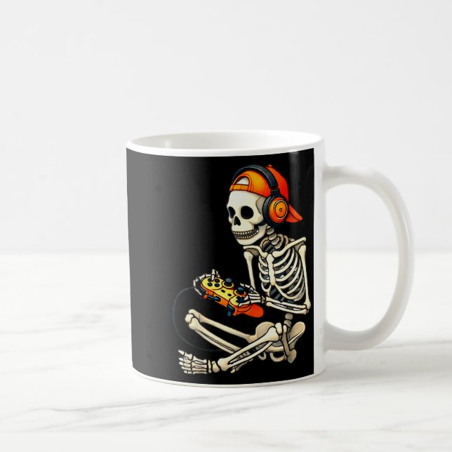 Halloween Skeleton Gamer Video Gaming Boys Men Kid Coffee Mug (Right)
