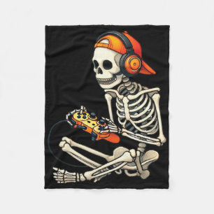 Halloween Skeleton Gamer Video Gaming Boys Men Kid Fleece Blanket