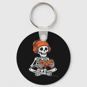Halloween Skeleton Gamer Video Gaming Boys Men Kid Key Ring