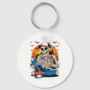 Halloween Skeleton Gamer Video Gaming Boys Men Kid Key Ring