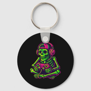 Halloween Skeleton Gamer Video Gaming Boys Men Kid Key Ring