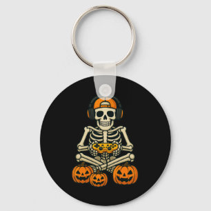 Halloween Skeleton Gamer Video Gaming Boys Men Kid Key Ring