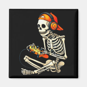Halloween Skeleton Gamer Video Gaming Boys Men Kid Magnet