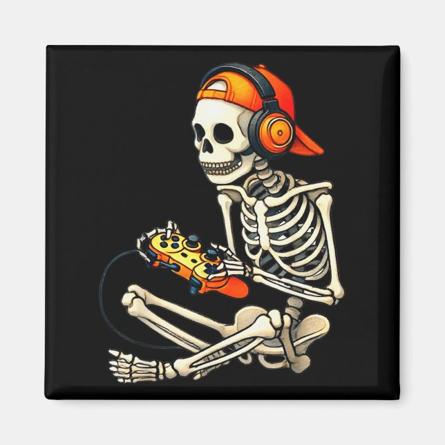 Halloween Skeleton Gamer Video Gaming Boys Men Kid Magnet (Front)