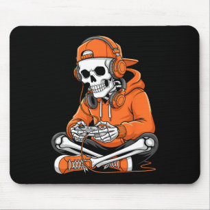 Halloween Skeleton Gamer Video Gaming Boys Men Kid Mouse Pad