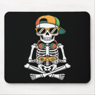 Halloween Skeleton Gamer Video Gaming Boys Men Kid Mouse Pad