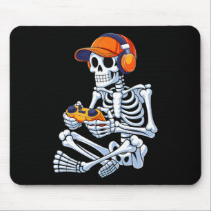 Halloween Skeleton Gamer Video Gaming Boys Men Kid Mouse Pad