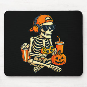 Halloween Skeleton Gamer Video Gaming Boys Men Kid Mouse Pad