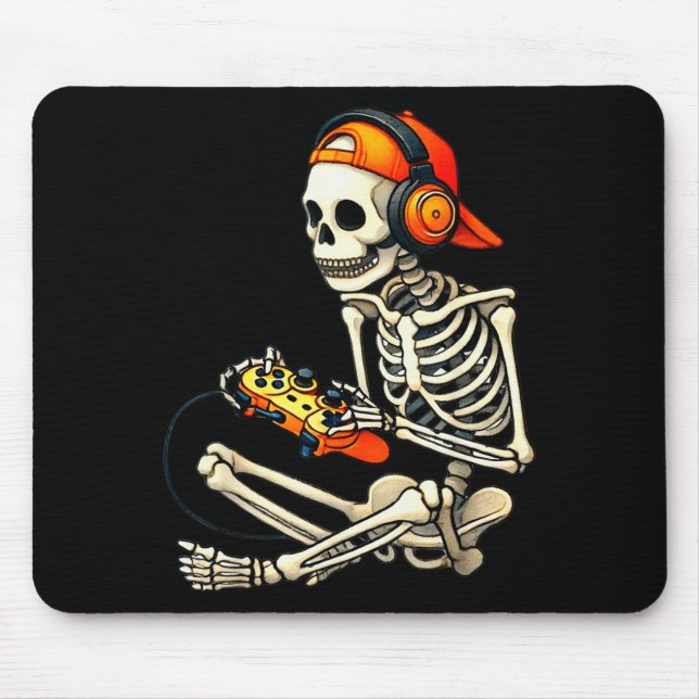 Halloween Skeleton Gamer Video Gaming Boys Men Kid Mouse Pad (Front)