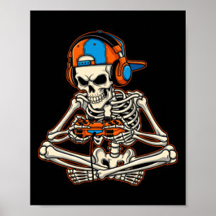 Halloween Skeleton Gamer Video Gaming Boys Men Kid Poster